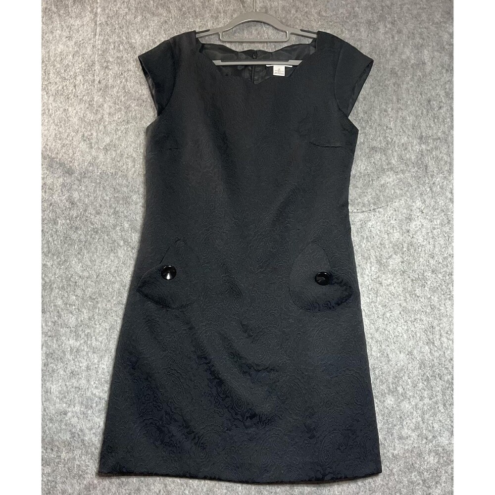 Liz Claiborne Dress Womens 10 Black Paisley Jacquard Shift Knee Length Classic